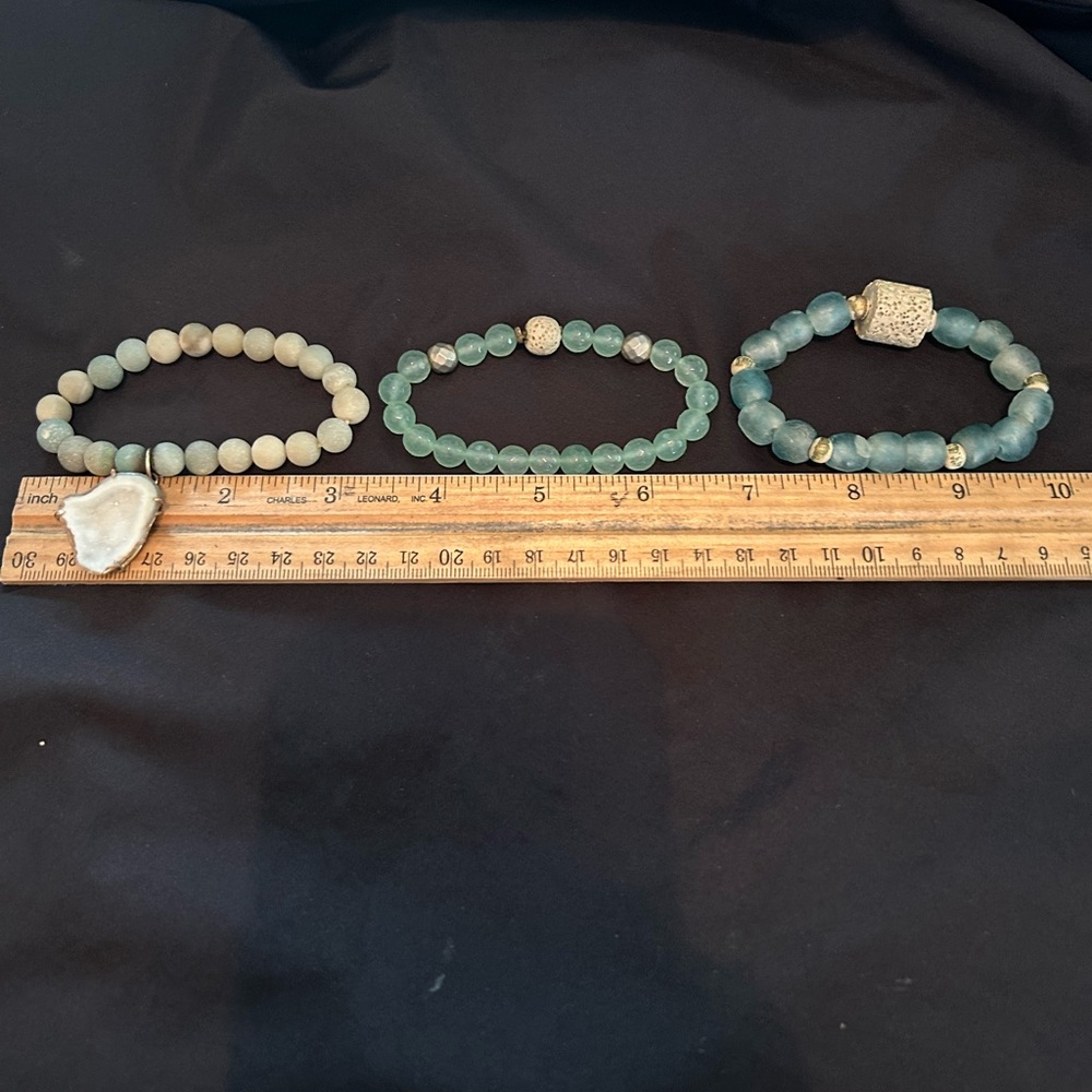 Semi precious Green and Cream Beaded Bracelet Set chakra aligning